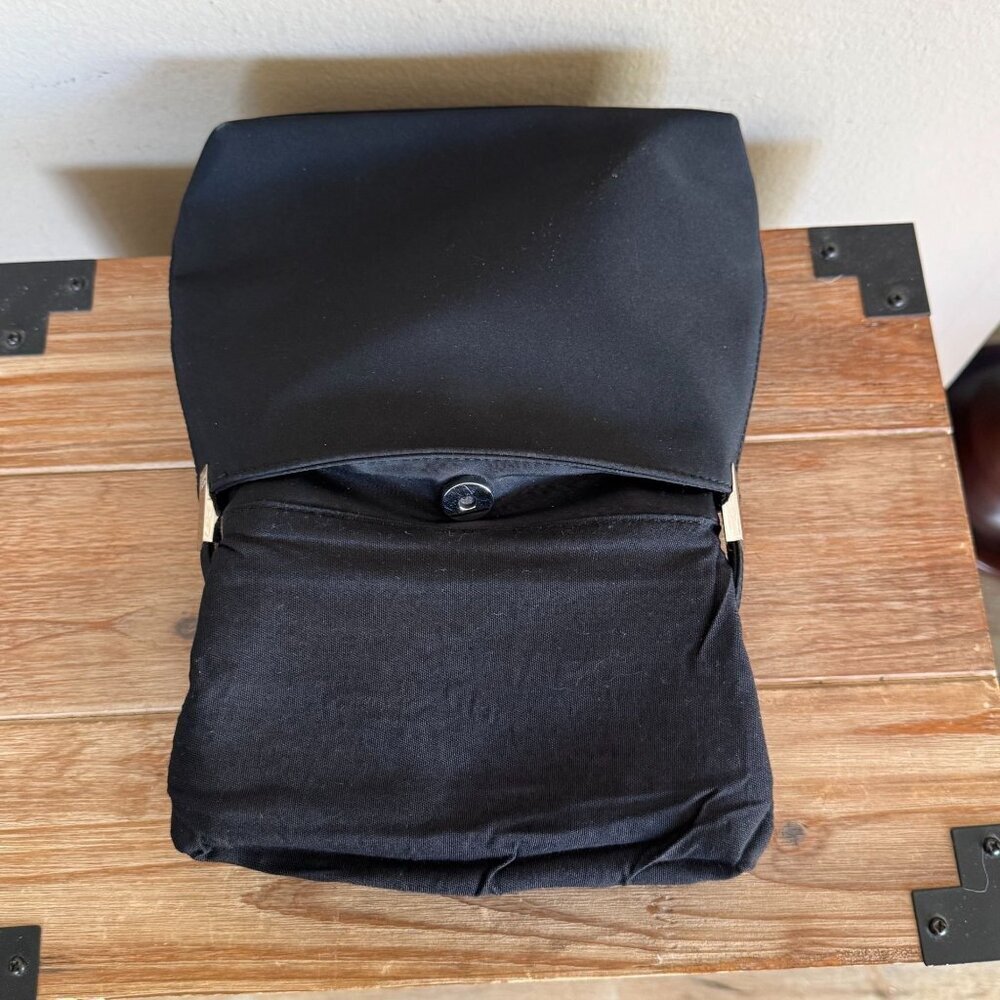 Vintage Nine West Black Fabric Double Top Handle Silver Logo Hardware Small Bag - Picture 11 of 17